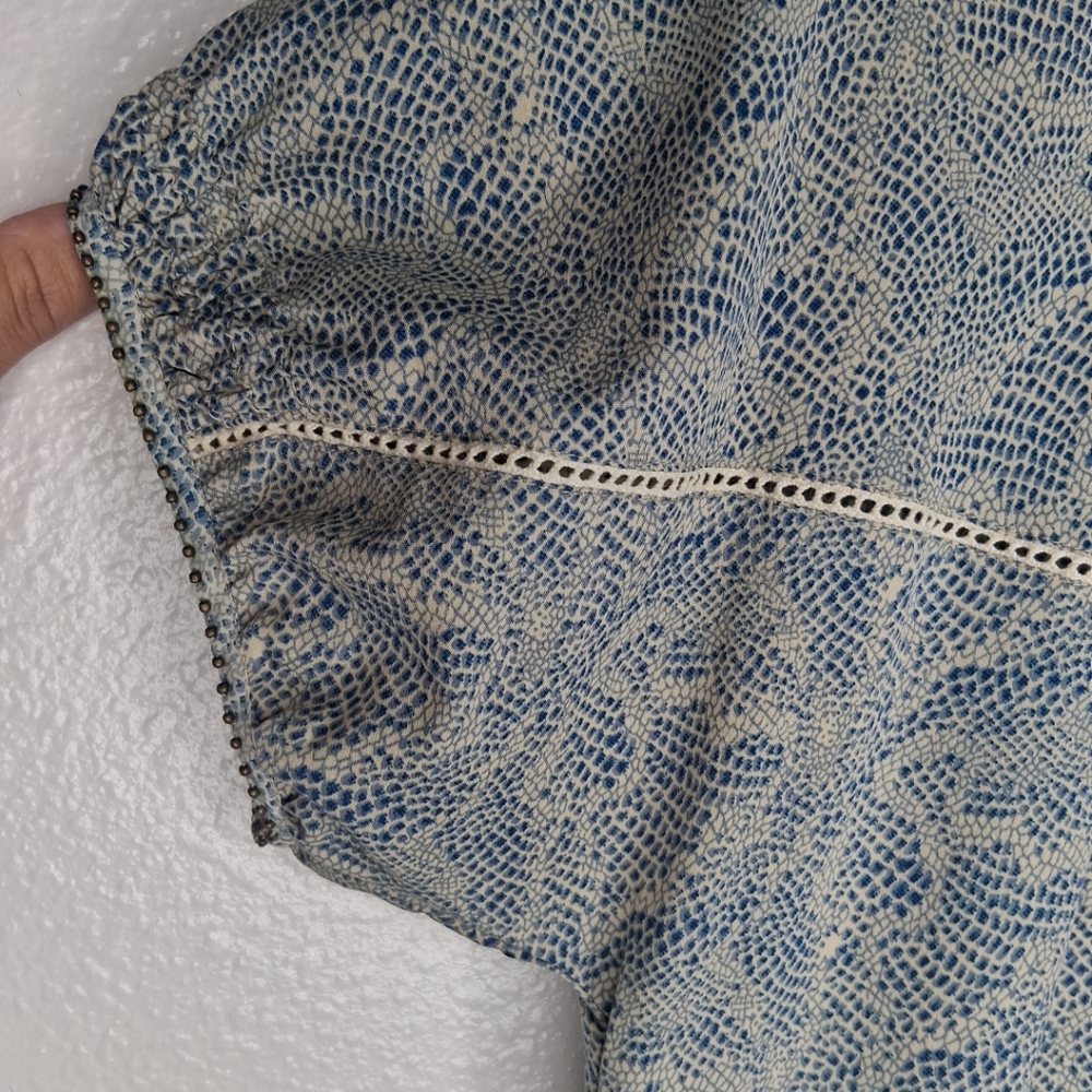 Maison Scotch Mini Dress Dainty Print Short Sleeve Smocked Waist Blouson S/M - Picture 6 of 16